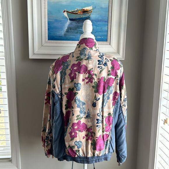 Vintage 90s Hunt Club Silk Floral Windbreaker Zipper Jacket Medium - Picture 7 of 13